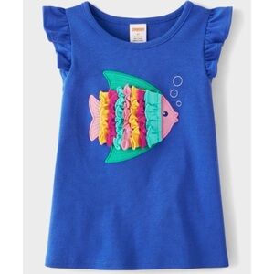 GYMBOREE GIRLS SIZE 7 FISH RUFFLE SHORT SLEEVE TOP 🐠 BLUE NWT